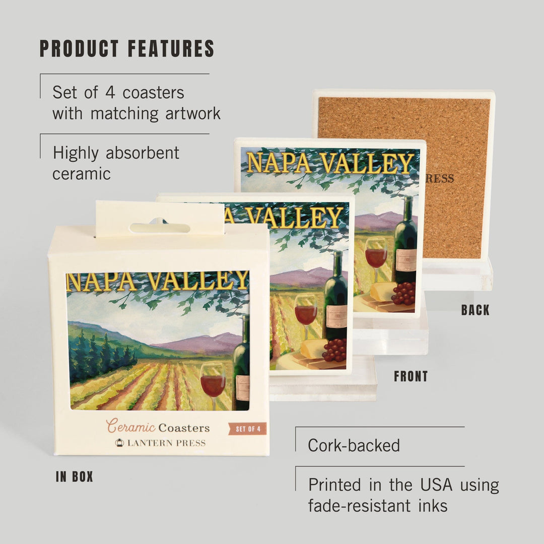 Napa Valley, California, Wine Country, Lantern Press Artwork, Coaster Set Coasters Lantern Press 