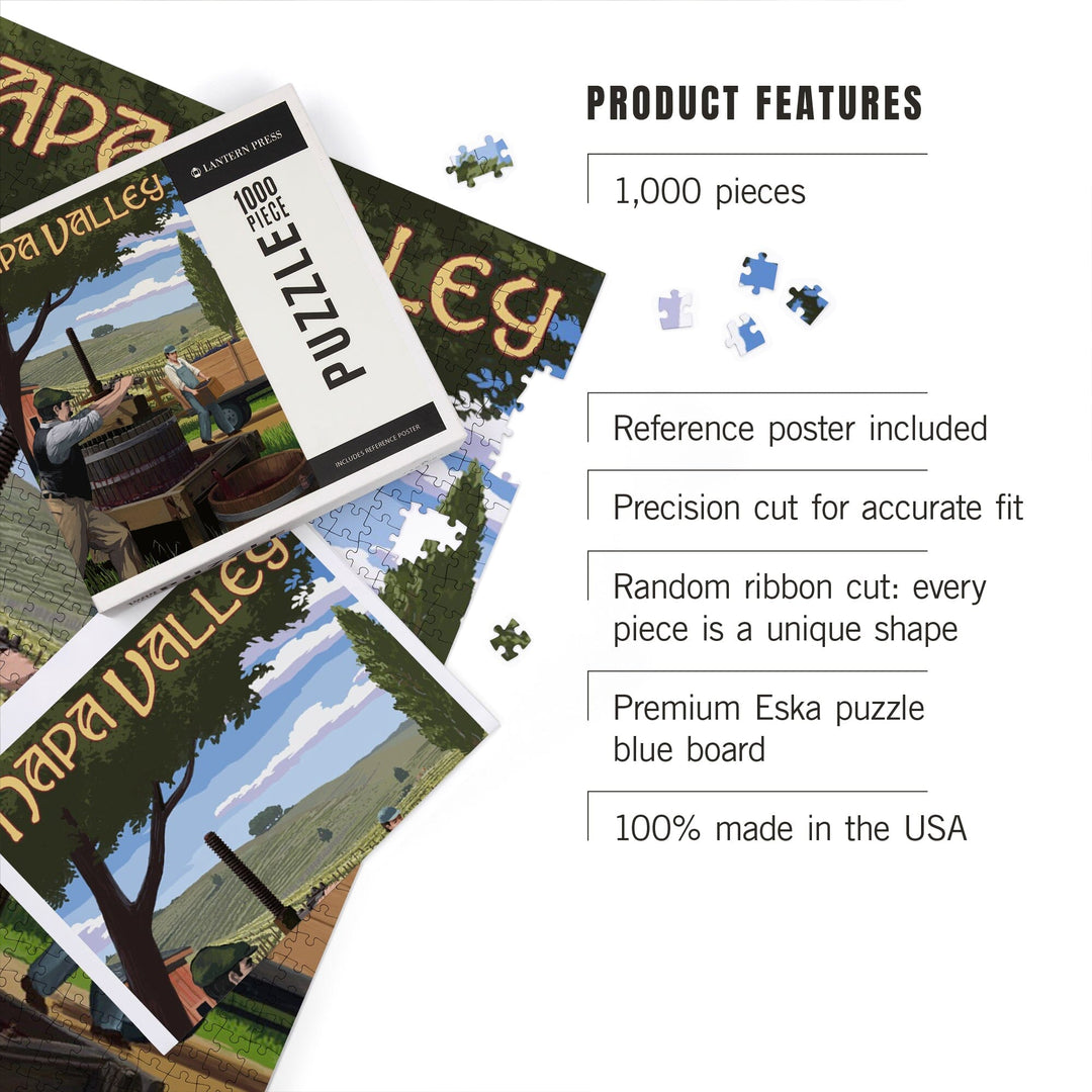 Napa Valley, California, Wine Grape Crushing, Jigsaw Puzzle Puzzle Lantern Press 