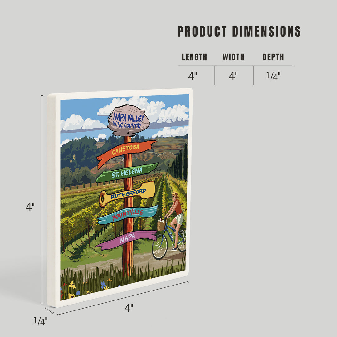 Napa Valley Wine Country, California, Destination Sign, Coasters Coasters Lantern Press 
