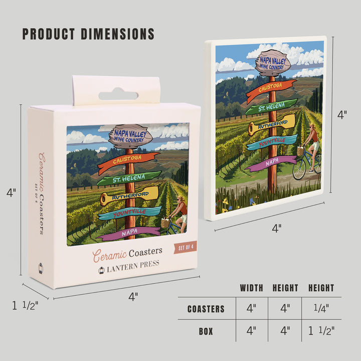 Napa Valley Wine Country, California, Destination Sign, Coasters Coasters Lantern Press 