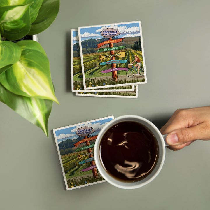 Napa Valley Wine Country, California, Destination Sign, Coasters Coasters Lantern Press 