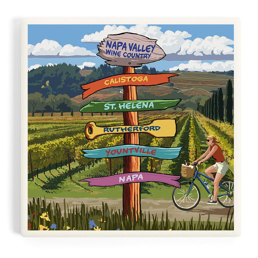 Napa Valley Wine Country, California, Destination Sign, Coasters Coasters Lantern Press 