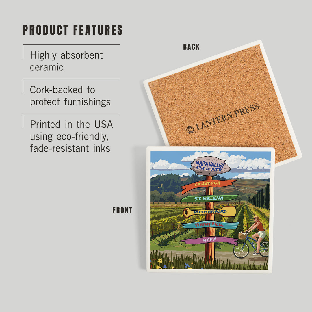 Napa Valley Wine Country, California, Destination Sign, Coasters Coasters Lantern Press 