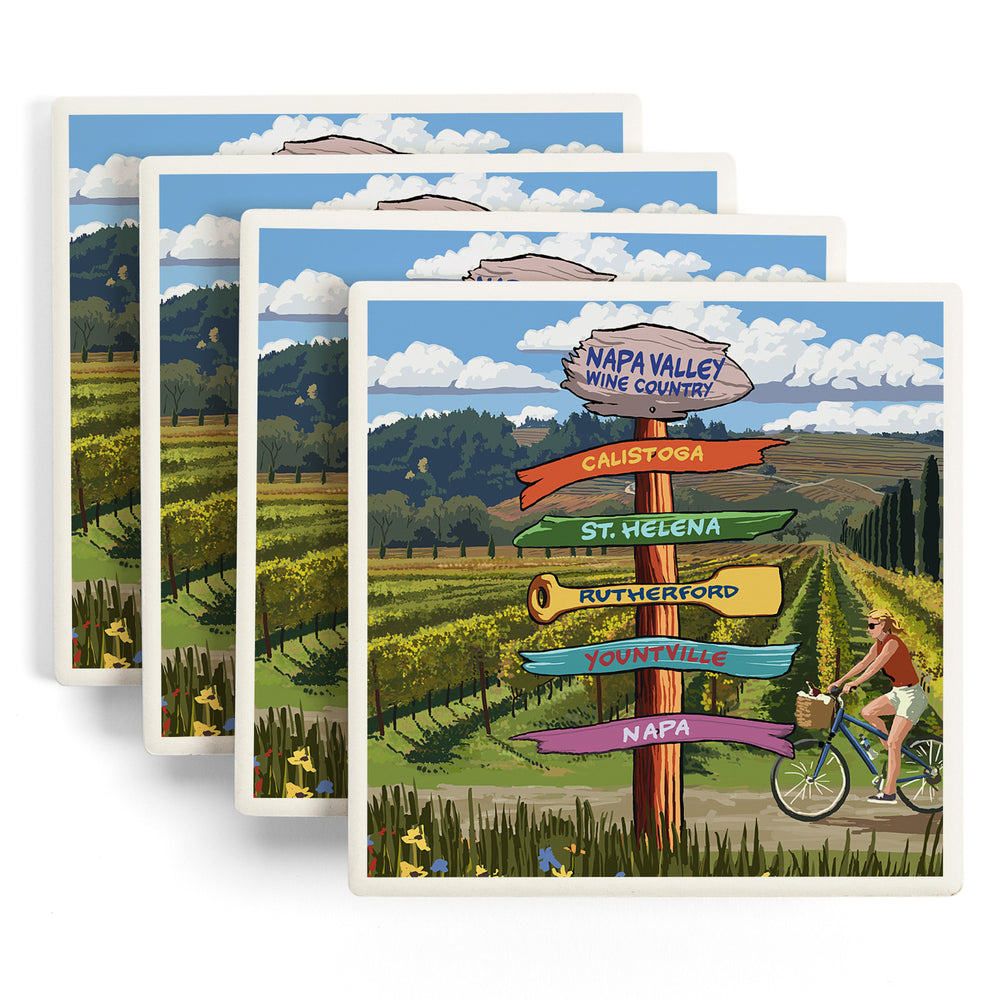 Napa Valley Wine Country, California, Destination Sign, Coasters Coasters Lantern Press 