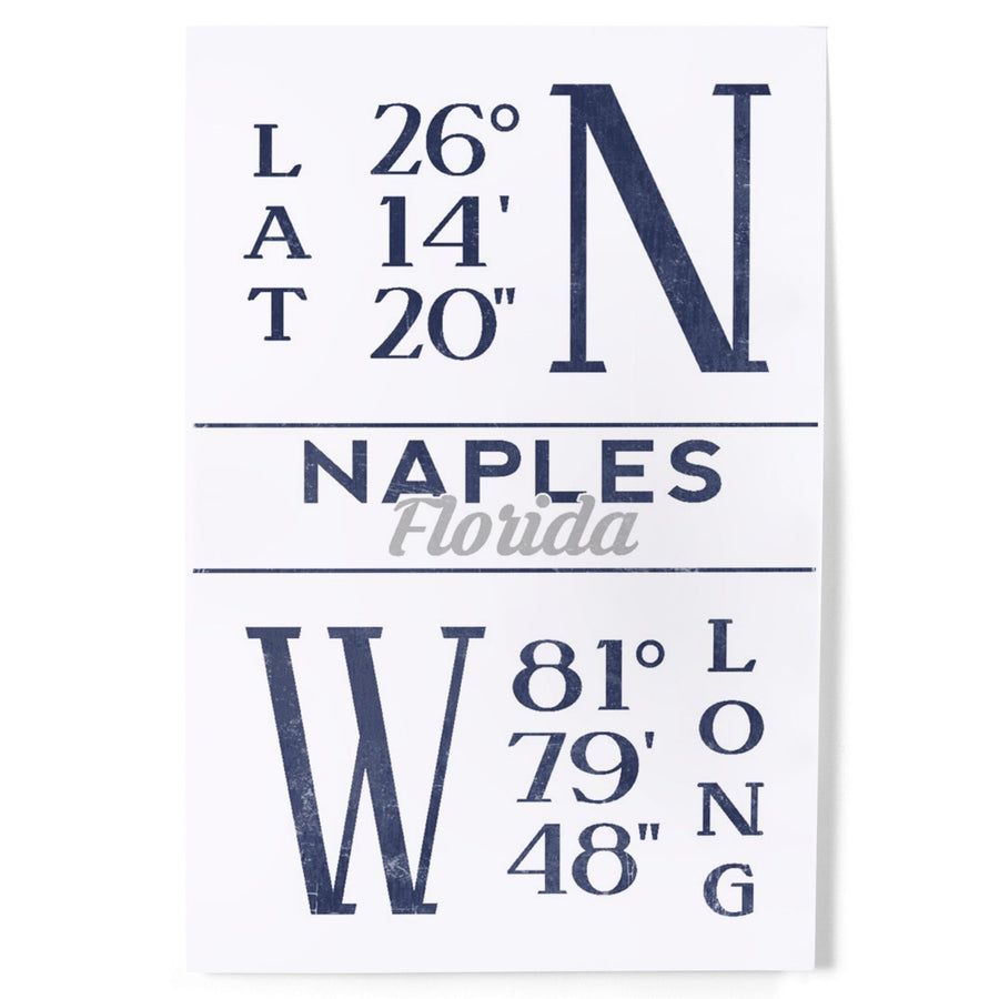 Naples, Florida, Latitude and Longitude (Blue), Art & Giclee Prints Art Lantern Press 