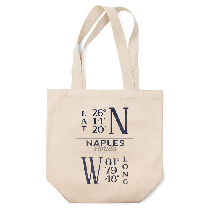 Naples, Florida, Latitude and Longitude (Blue), Tote Bag Totes Lantern Press 