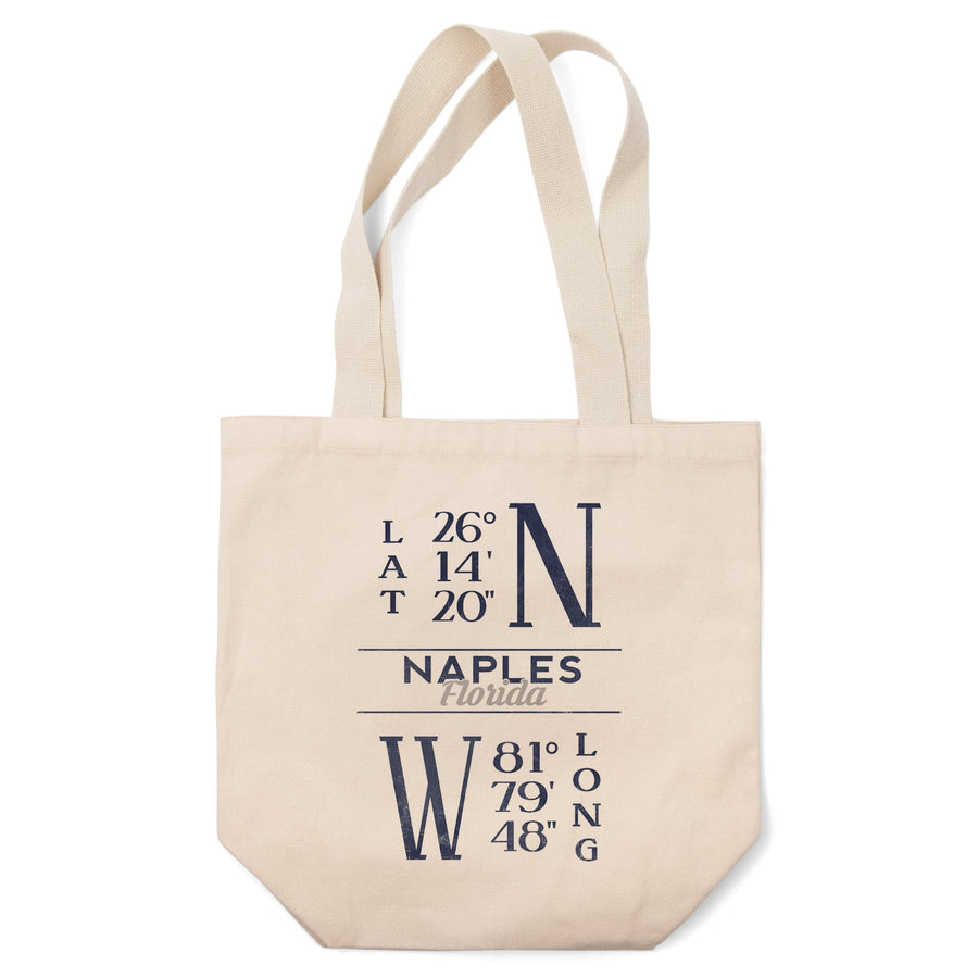 Naples, Florida, Latitude and Longitude (Blue), Tote Bag Totes Lantern Press 