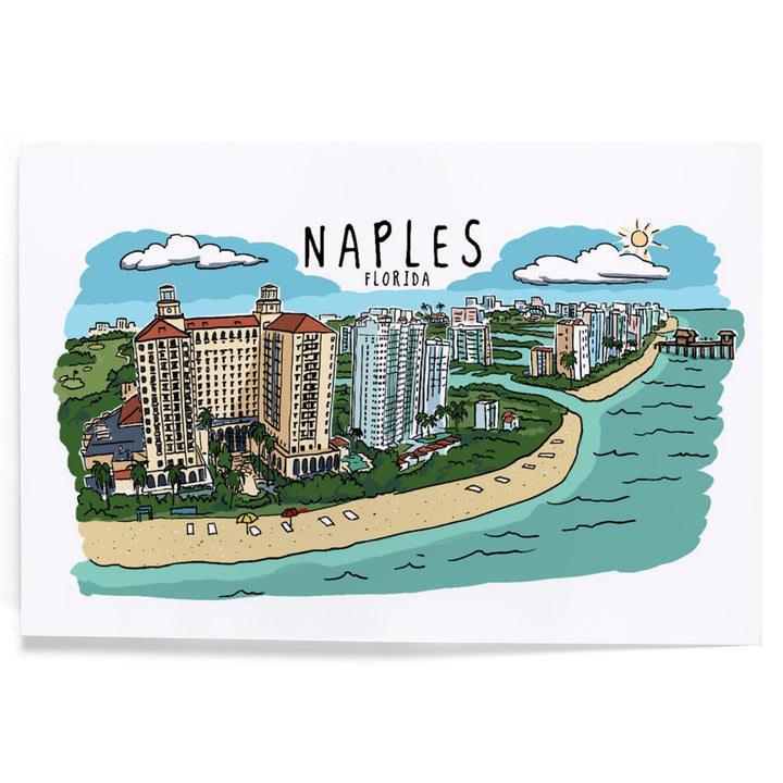 Naples, Florida, Line Drawing, Art & Giclee Prints Art Lantern Press 