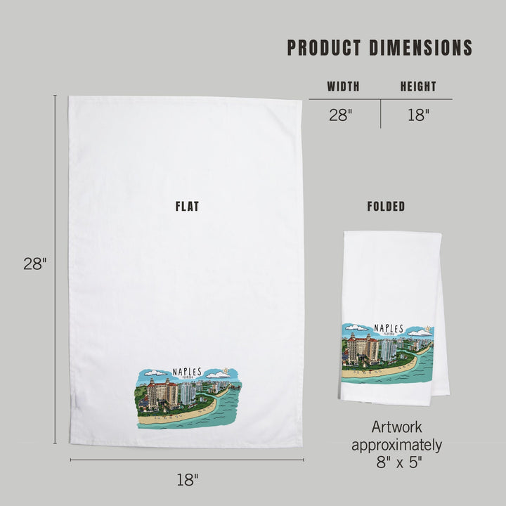 Naples, Florida, Line Drawing, Organic Cotton Kitchen Tea Towels Kitchen Lantern Press 