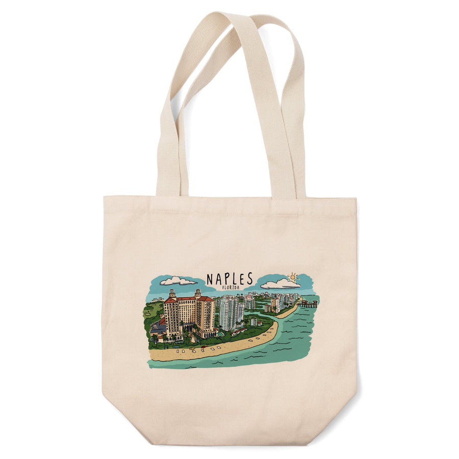 Naples, Florida, Line Drawing, Tote Bag Totes Lantern Press 