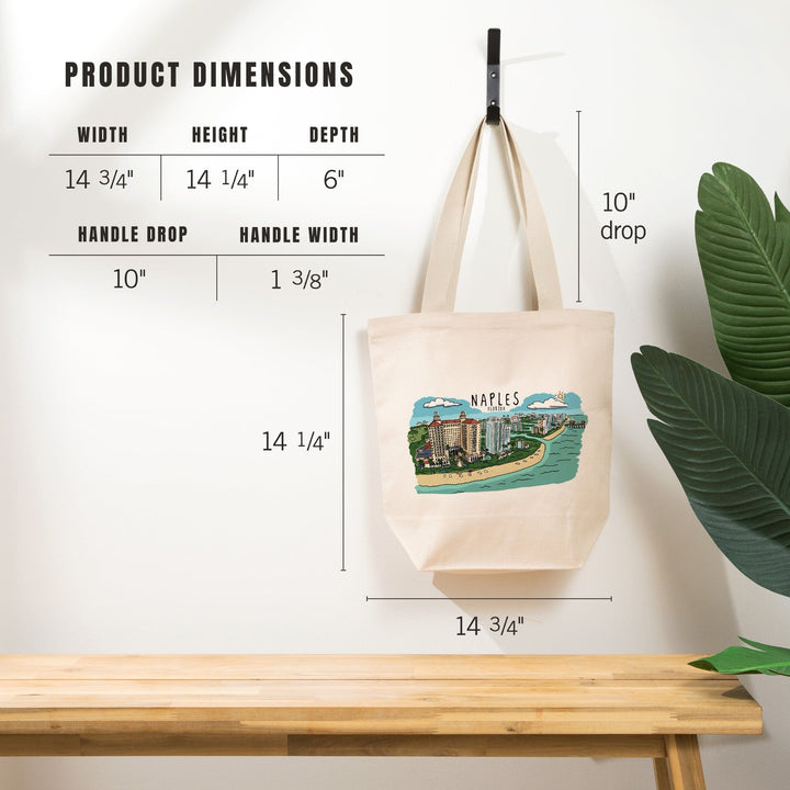 Naples, Florida, Line Drawing, Tote Bag Totes Lantern Press 