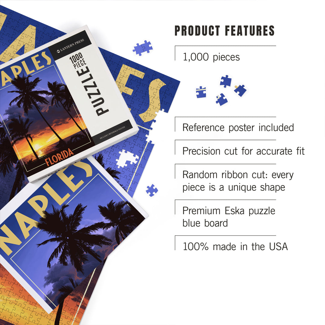 Naples, Florida, Palms and Sunset, Jigsaw Puzzle Puzzle Lantern Press 