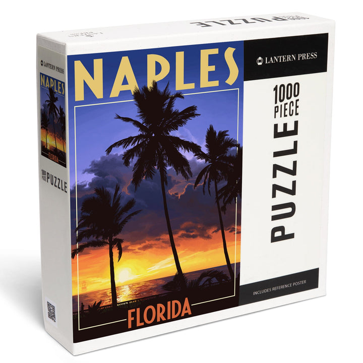 Naples, Florida, Palms and Sunset, Jigsaw Puzzle Puzzle Lantern Press 