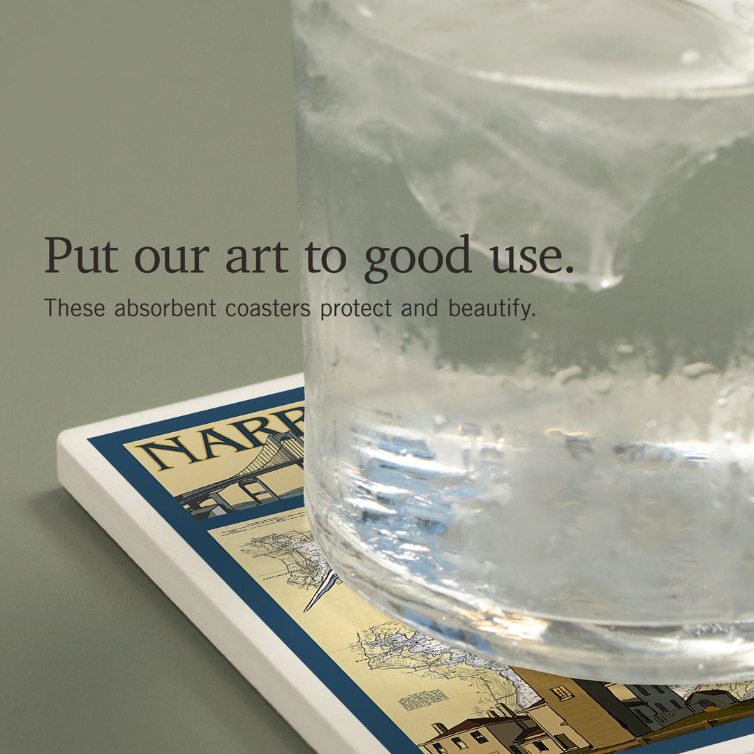 Narragansett Bay, Rhode Island, Nautical Chart, Coasters Coasters Lantern Press 
