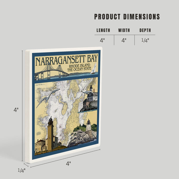 Narragansett Bay, Rhode Island, Nautical Chart, Coasters Coasters Lantern Press 