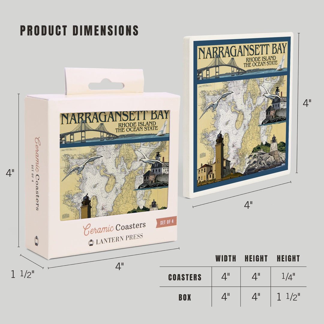 Narragansett Bay, Rhode Island, Nautical Chart, Coasters Coasters Lantern Press 