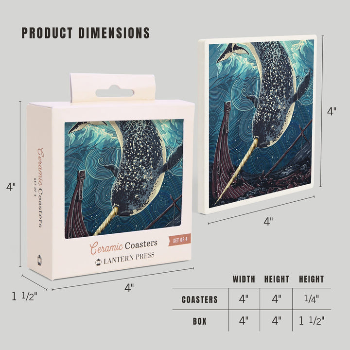 Narwhal, Letterpress, Coasters Coasters Lantern Press 