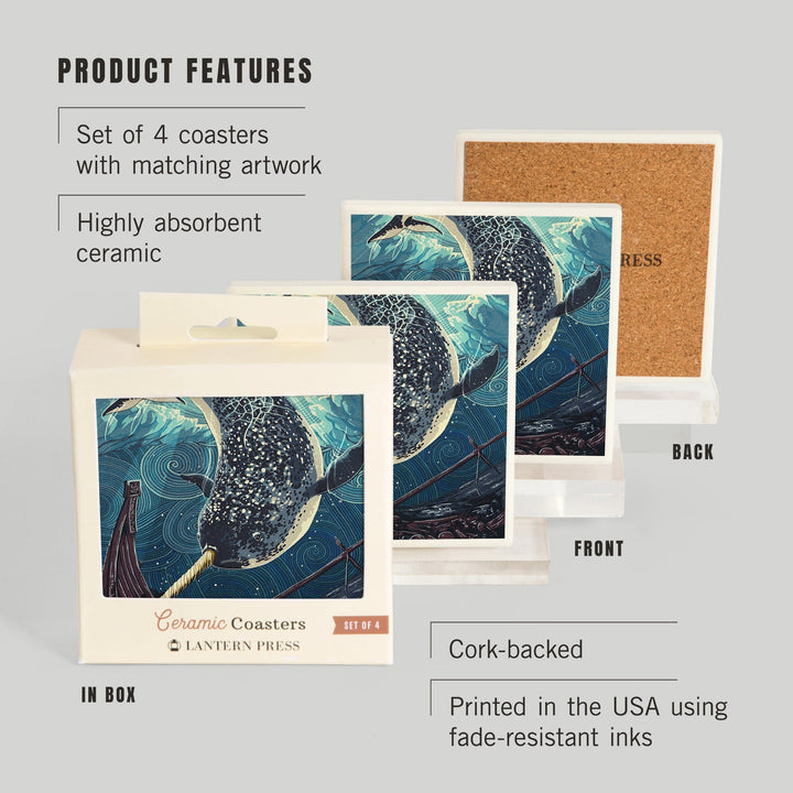 Narwhal, Letterpress, Coasters Coasters Lantern Press 