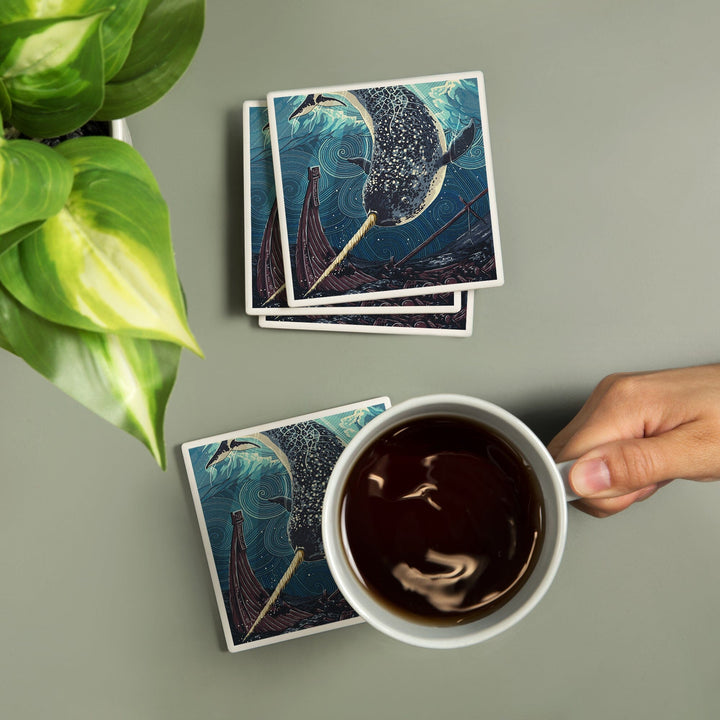 Narwhal, Letterpress, Coasters Coasters Lantern Press 