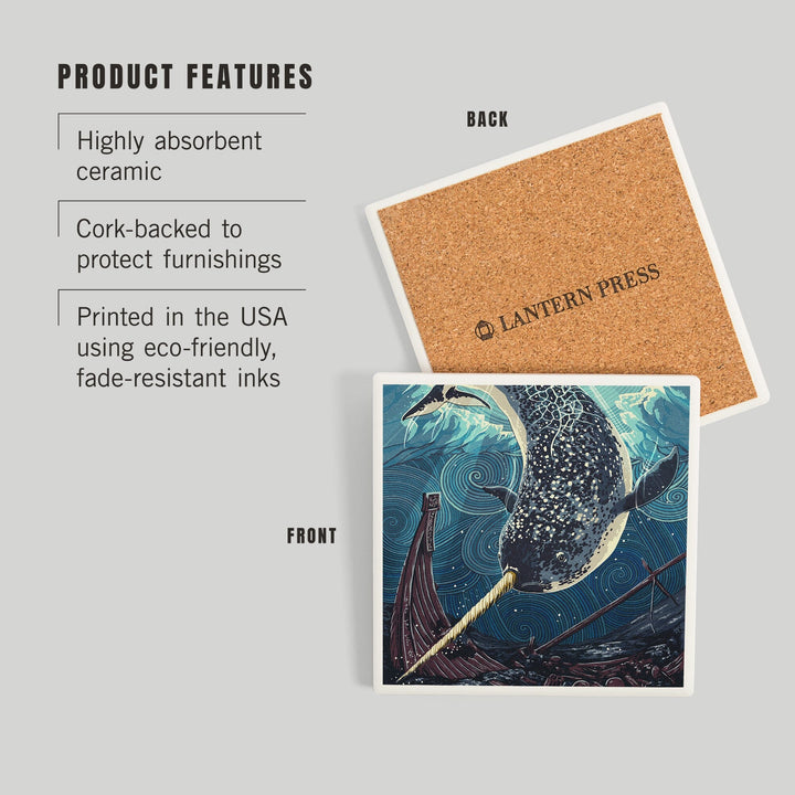 Narwhal, Letterpress, Coasters Coasters Lantern Press 