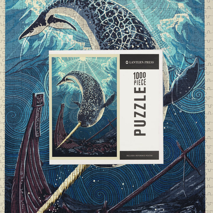 Narwhal, Letterpress, Jigsaw Puzzle Puzzle Lantern Press 