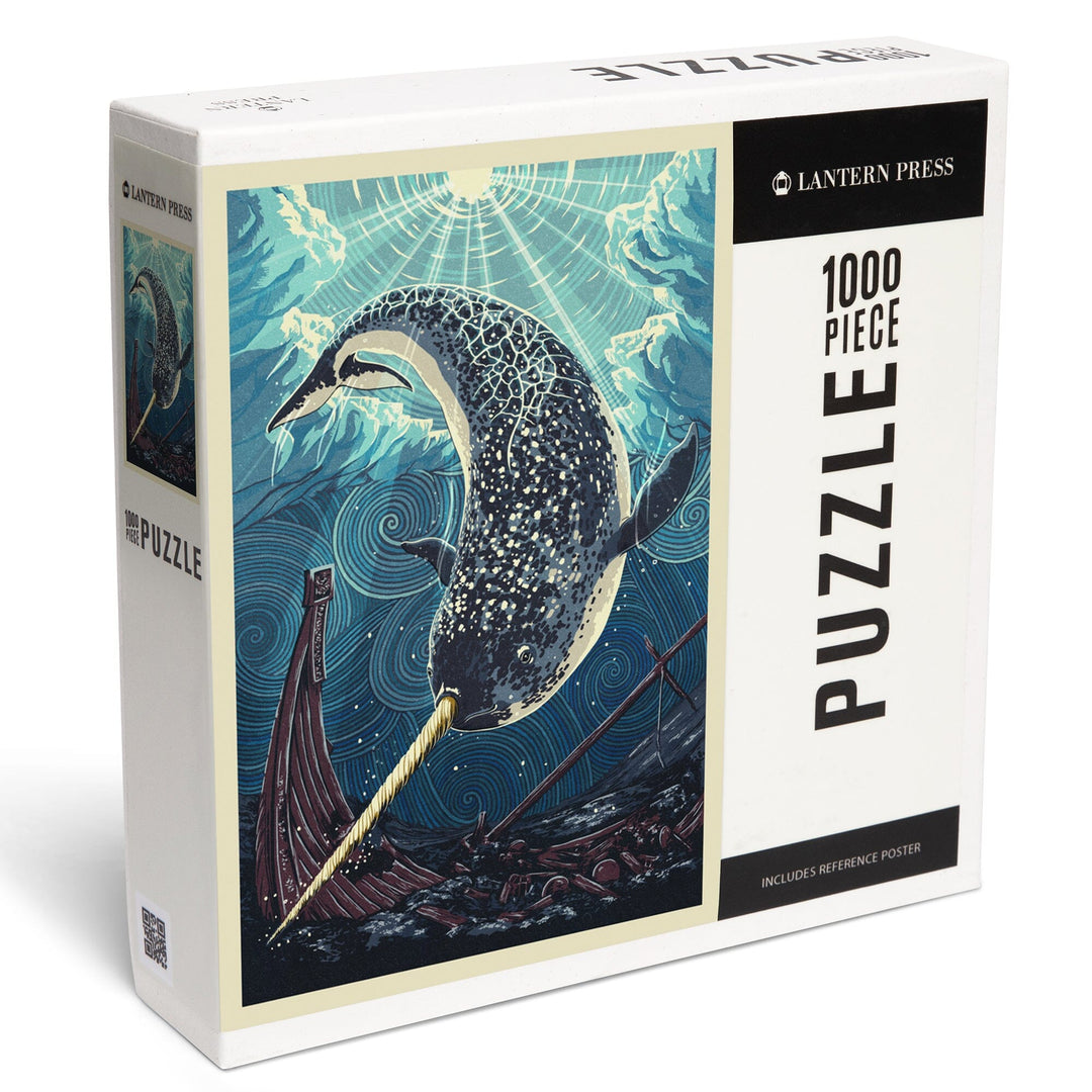 Narwhal, Letterpress, Jigsaw Puzzle Puzzle Lantern Press 