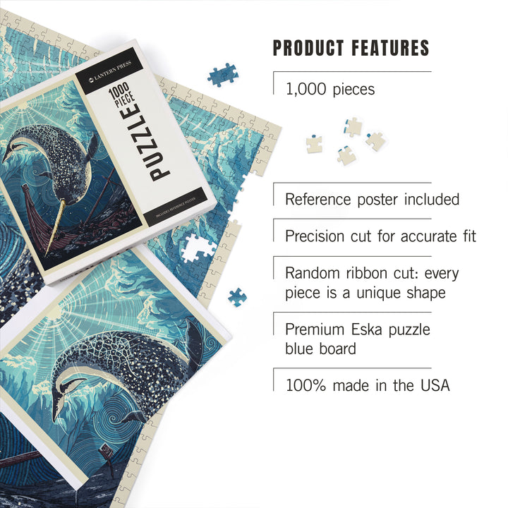 Narwhal, Letterpress, Jigsaw Puzzle Puzzle Lantern Press 