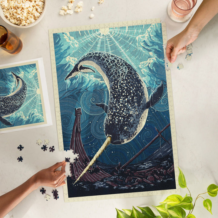 Narwhal, Letterpress, Jigsaw Puzzle Puzzle Lantern Press 