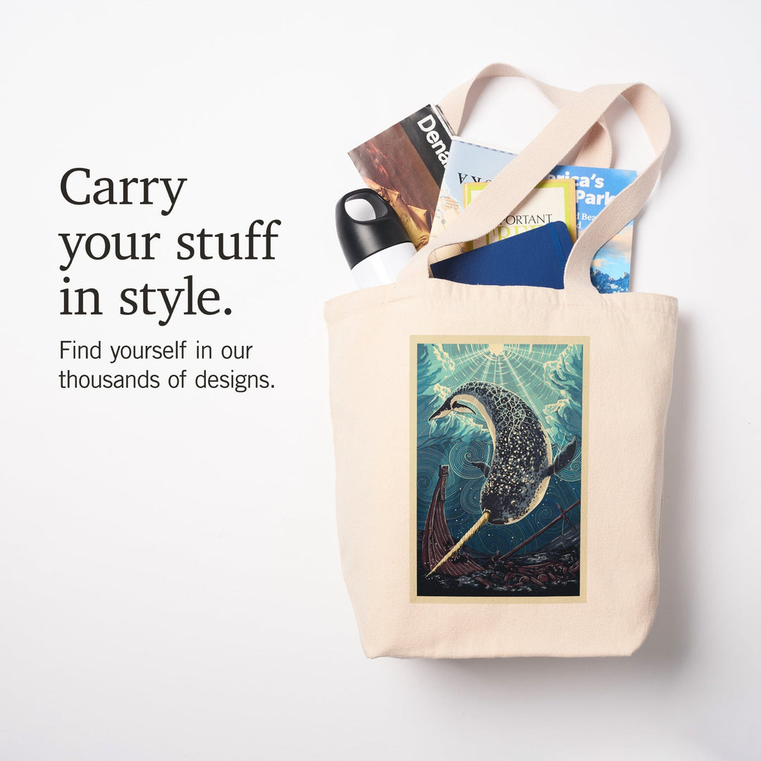 Narwhal, Letterpress, Tote Bag Totes Lantern Press 