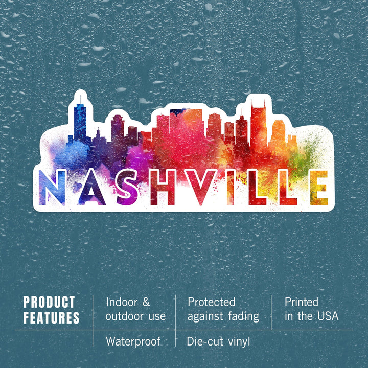 Nashville, Tennessee, Abstract Skyline, Contour, Lantern Press Artwork, Vinyl Sticker Sticker Lantern Press 
