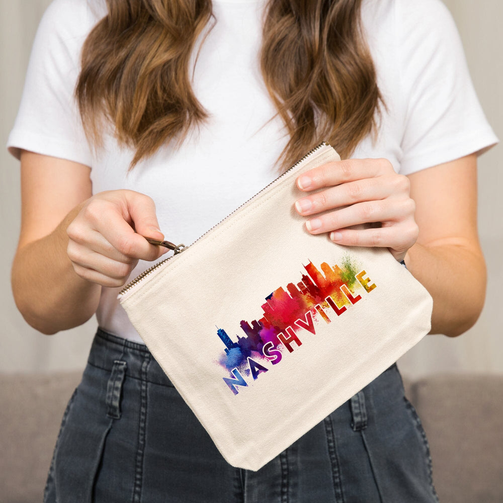 Nashville, Tennessee, Abstract Skyline,, Organic Cotton Zipper Pouch, Go Bag Go Bag Lantern Press 