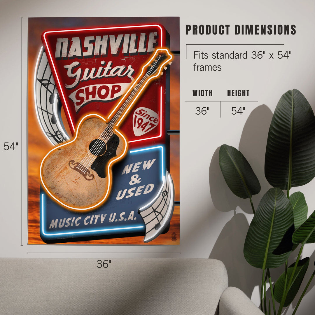 Nashville, Tennessee, Acoustic Guitar Music Shop, Art & Giclee Prints Art Lantern Press 