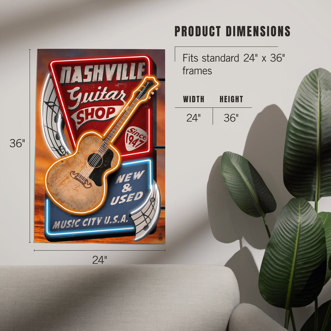 Nashville, Tennessee, Acoustic Guitar Music Shop, Art & Giclee Prints Art Lantern Press 