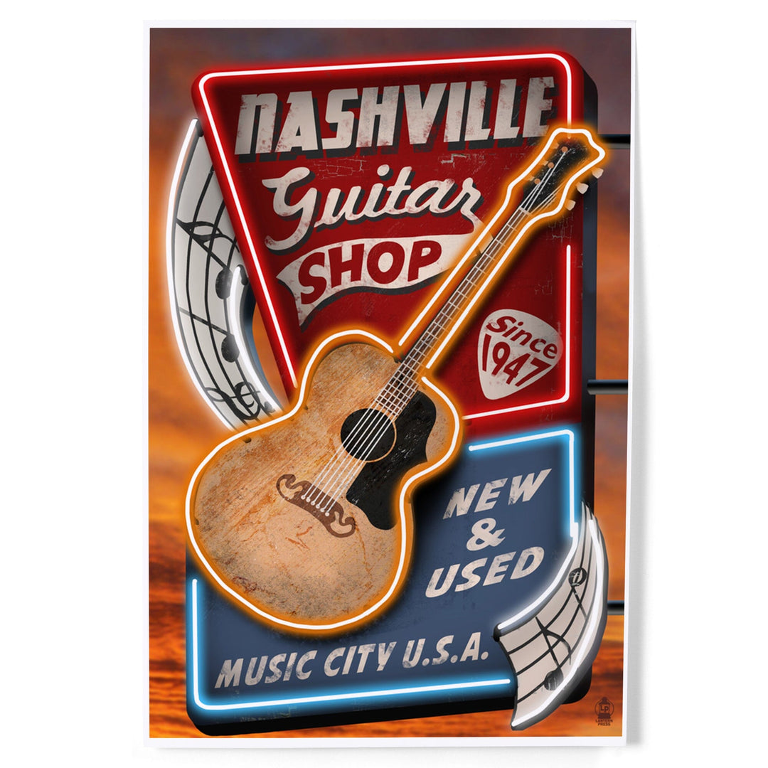 Nashville, Tennessee, Acoustic Guitar Music Shop, Art & Giclee Prints Art Lantern Press 