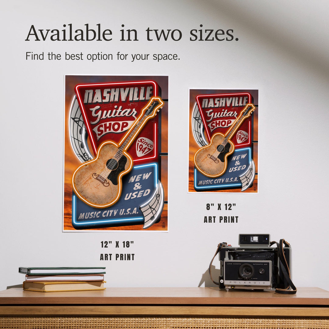 Nashville, Tennessee, Acoustic Guitar Music Shop, Art & Giclee Prints Art Lantern Press 