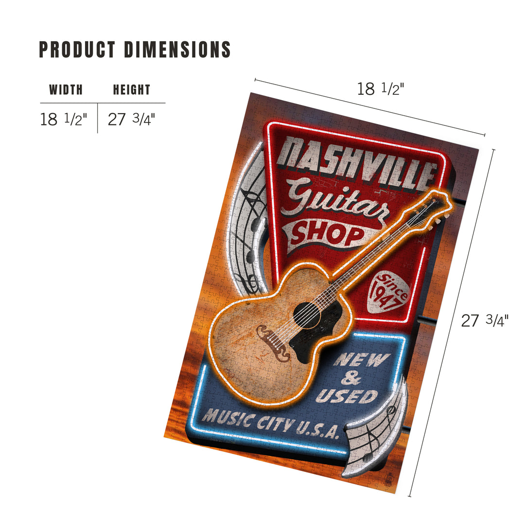 Nashville, Tennessee, Acoustic Guitar Music Shop, Jigsaw Puzzle Puzzle Lantern Press 