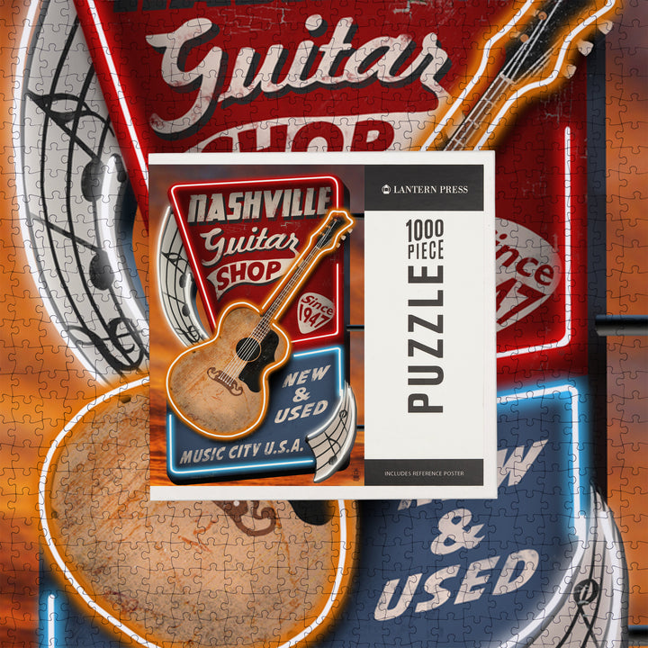 Nashville, Tennessee, Acoustic Guitar Music Shop, Jigsaw Puzzle Puzzle Lantern Press 