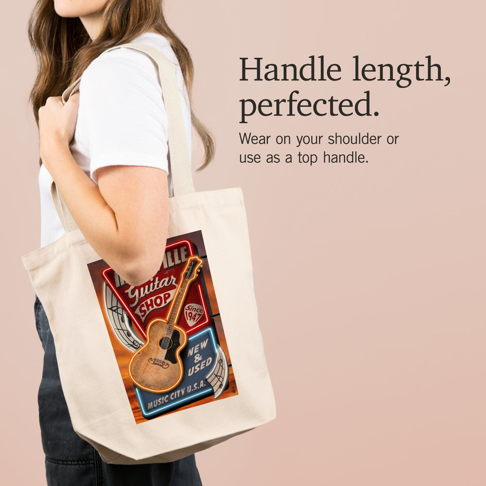 Nashville, Tennessee, Acoustic Guitar Music Shop, Tote Bag Totes Lantern Press 