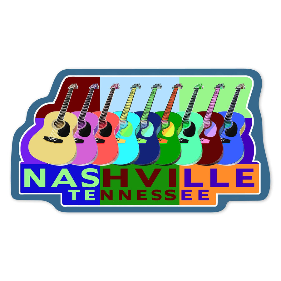 Nashville, Tennessee, Acoustic Guitar Pop Art, Contour, Lantern Press Artwork, Vinyl Sticker Sticker Lantern Press 