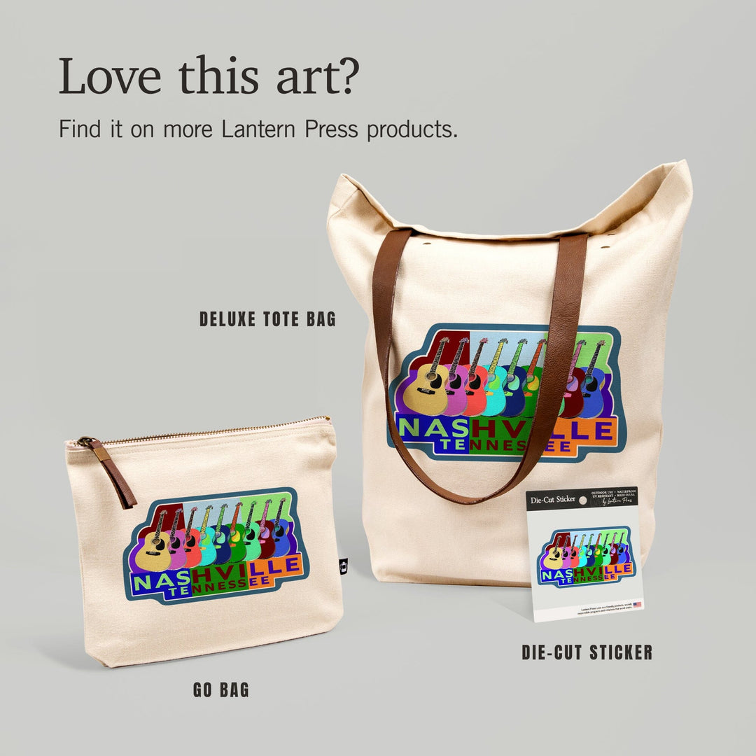 Nashville, Tennessee, Acoustic Guitar Pop Art,, Organic Cotton Zipper Pouch, Go Bag Go Bag Lantern Press 