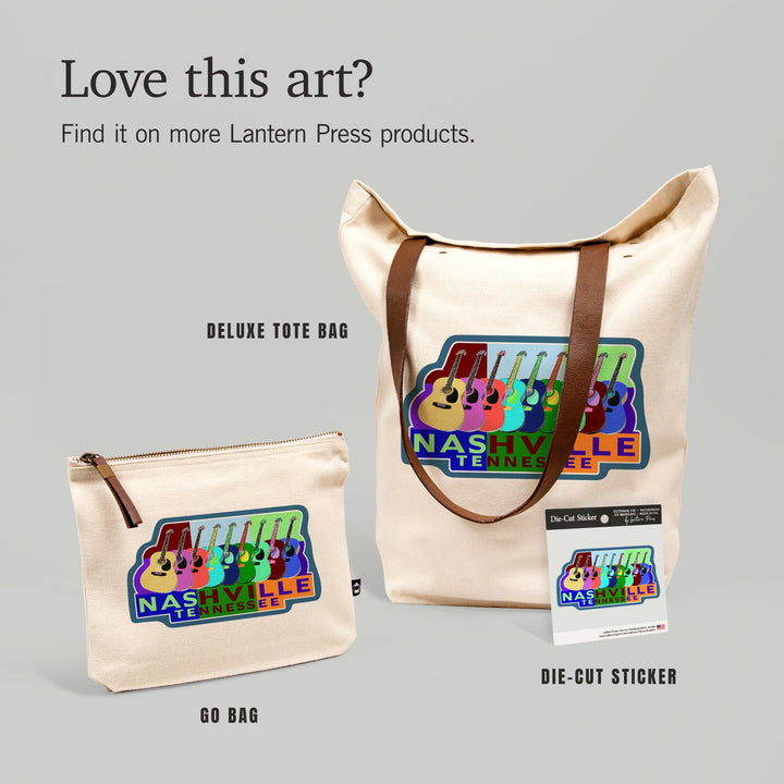 Nashville, Tennessee, Acoustic Guitar Pop Art,, Organic Cotton Zipper Pouch, Go Bag Go Bag Lantern Press 