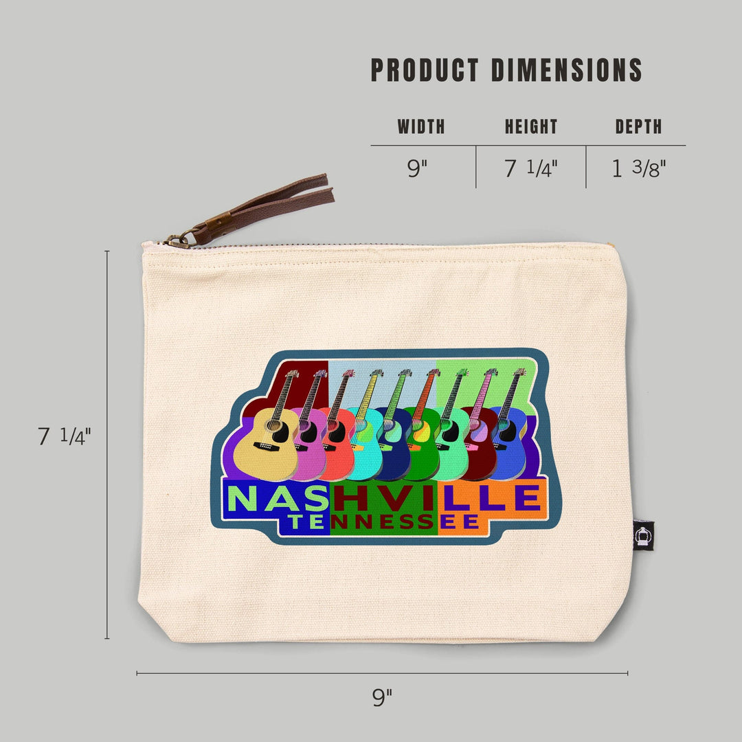 Nashville, Tennessee, Acoustic Guitar Pop Art,, Organic Cotton Zipper Pouch, Go Bag Go Bag Lantern Press 