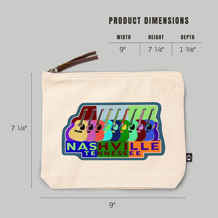 Nashville, Tennessee, Acoustic Guitar Pop Art,, Organic Cotton Zipper Pouch, Go Bag Go Bag Lantern Press 
