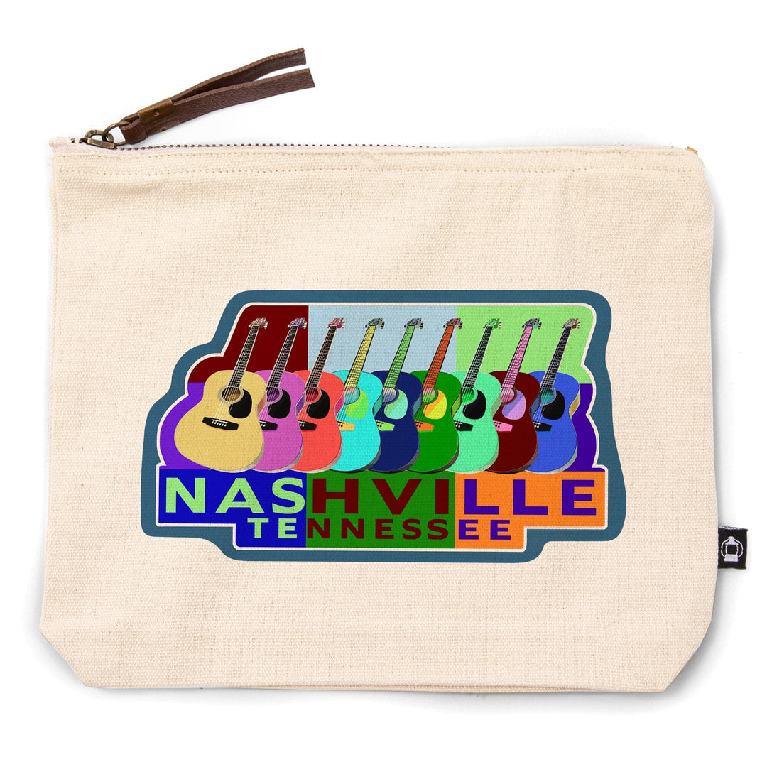 Nashville, Tennessee, Acoustic Guitar Pop Art,, Organic Cotton Zipper Pouch, Go Bag Go Bag Lantern Press 