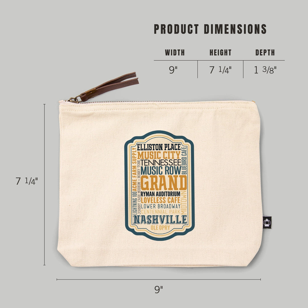 Nashville, Tennessee, City Typography, Alternate,, Organic Cotton Zipper Pouch, Go Bag Go Bag Lantern Press 