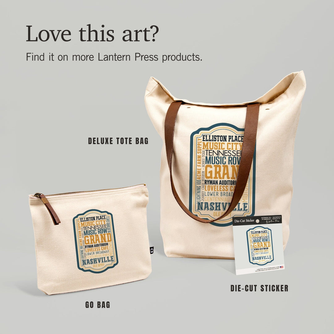 Nashville, Tennessee, City Typography, Alternate,, Organic Cotton Zipper Pouch, Go Bag Go Bag Lantern Press 