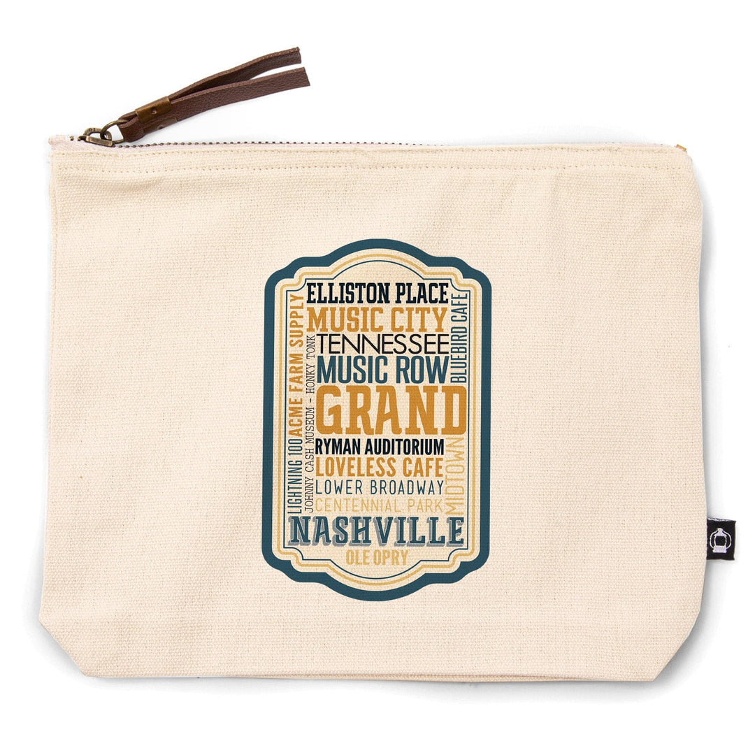 Nashville, Tennessee, City Typography, Alternate,, Organic Cotton Zipper Pouch, Go Bag Go Bag Lantern Press 