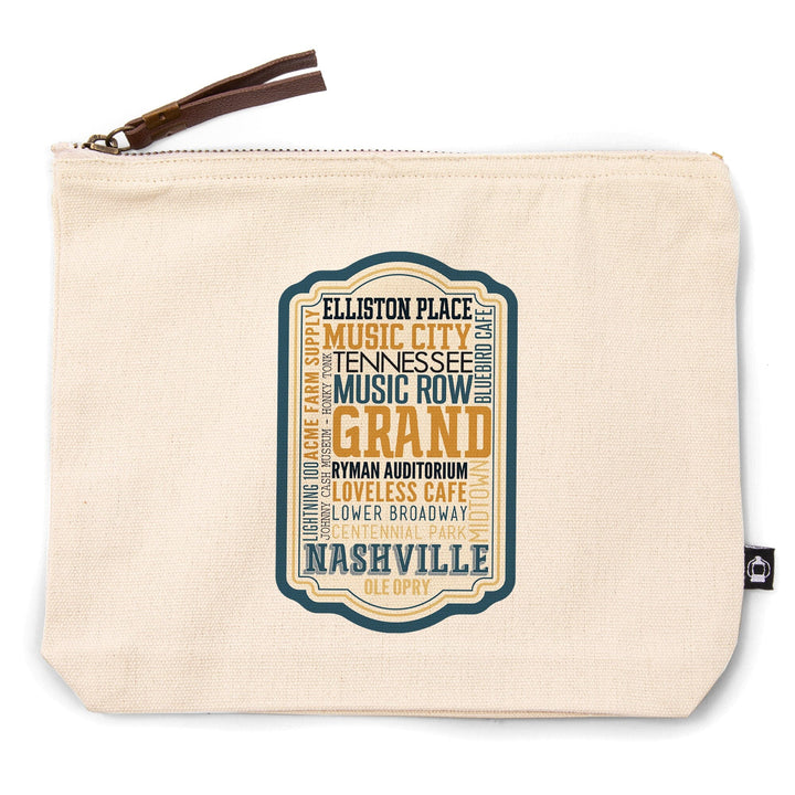 Nashville, Tennessee, City Typography, Alternate,, Organic Cotton Zipper Pouch, Go Bag Go Bag Lantern Press 