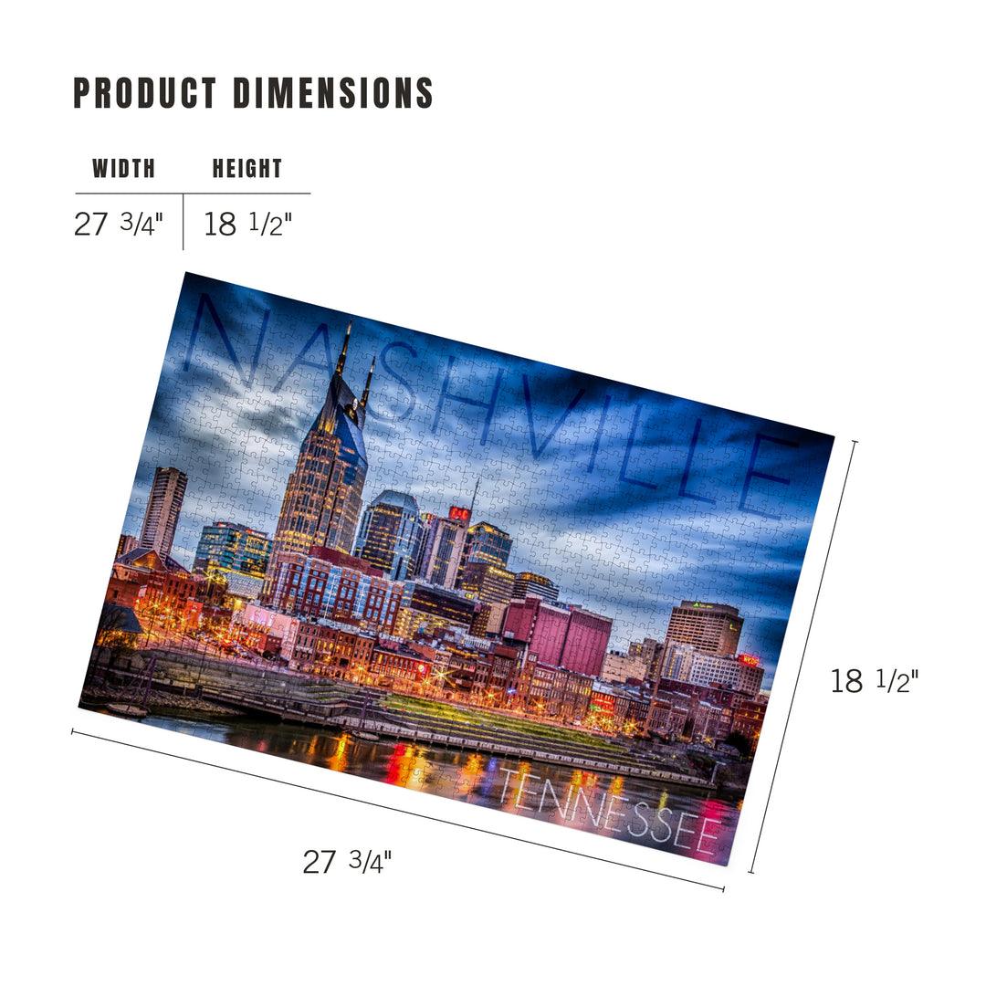 Nashville, Tennessee, Colorful Skyline, Jigsaw Puzzle Puzzle Lantern Press 