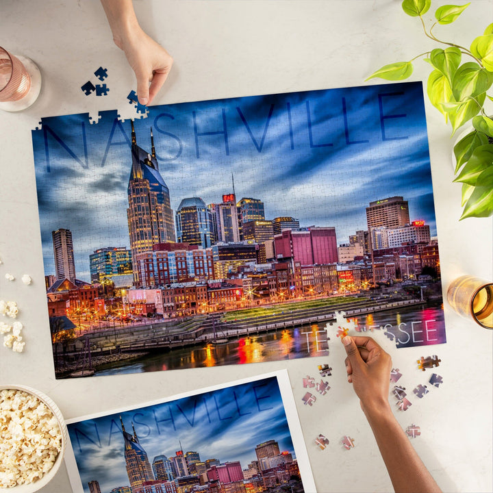 Nashville, Tennessee, Colorful Skyline, Jigsaw Puzzle Puzzle Lantern Press 